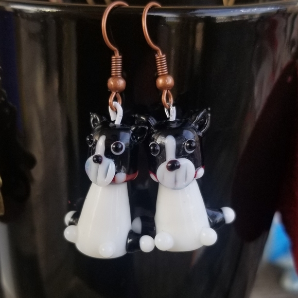 Dog Glass Earrings Handmade - Picture 1 of 1